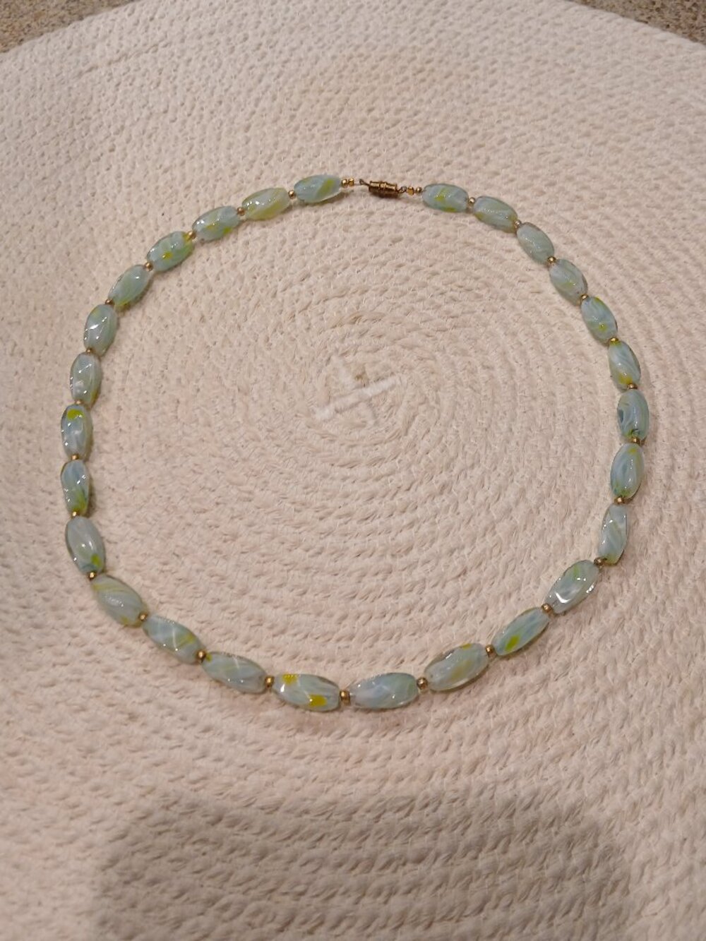 Aqua Glass & Gold Beaded Necklace - 18 inches